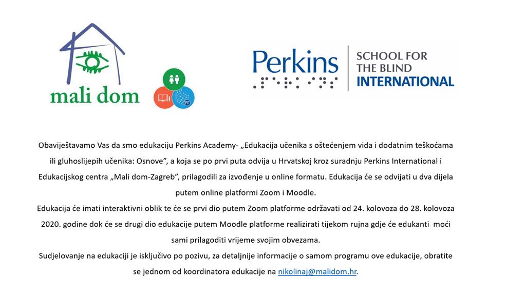 Perkins International i Mali dom-Zagreb predstavljaju edukaciju